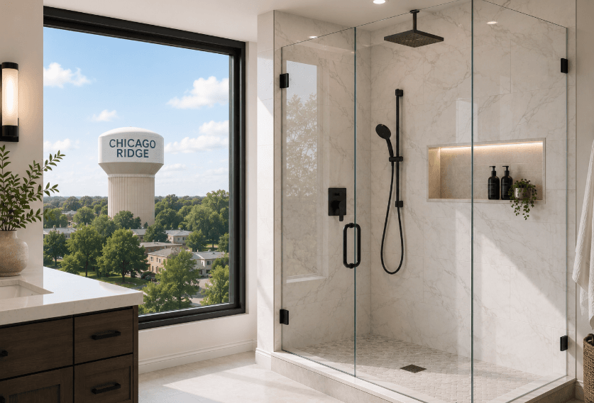 Glass shower door installation in Downers Grove