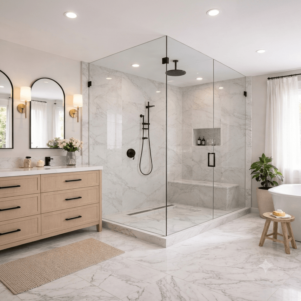 glass and shower doors chicago Custom frameless glass shower enclosure installed in a Chicago bathroom