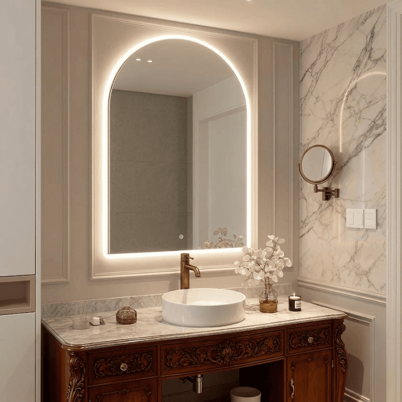 Custom backlit bathroom vanity mirrors installed in Chicago