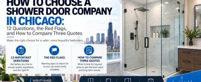 Guide to choosing a shower door company in Chicago, covering 12 questions to ask, red flags to avoid and how to compare three quotes